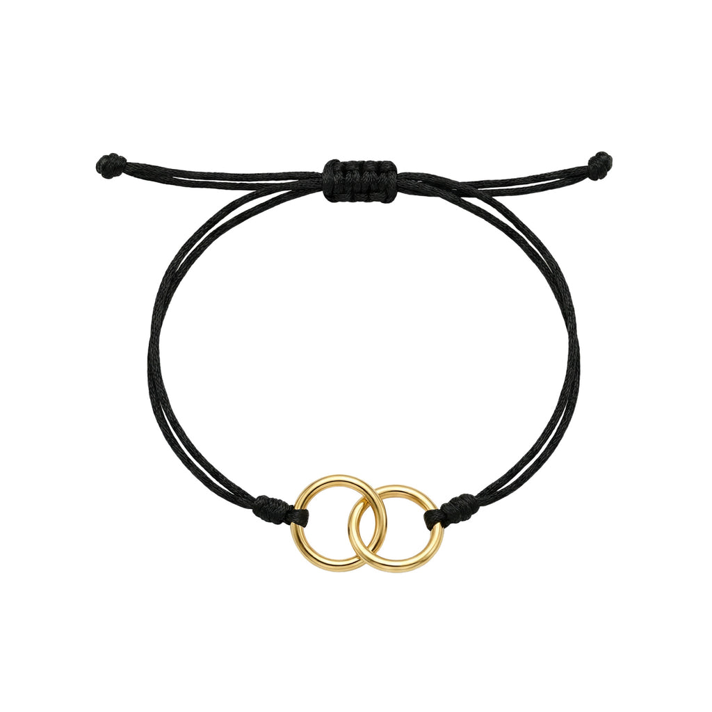 Pulsera de Hilo Negro con Doble Aro de Oro de 9K