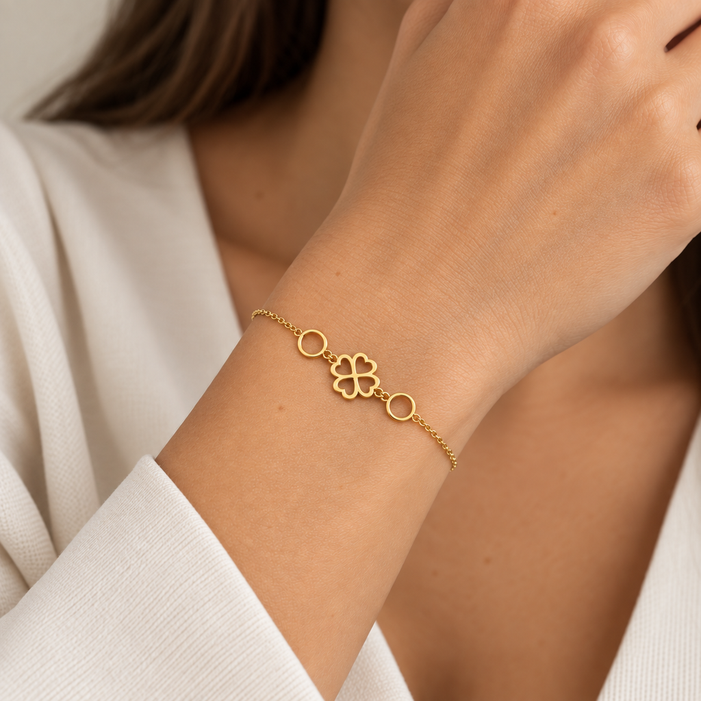 Pulsera de Oro 9 Quilates con Trébol de 4 Hojas